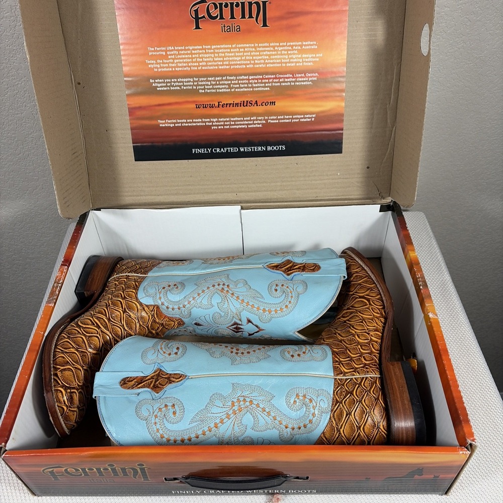 Ferrini Mens Print‎ Cognac Leather Cowboy Boots Style: 9239302080B XCELL - Picture 15 of 15